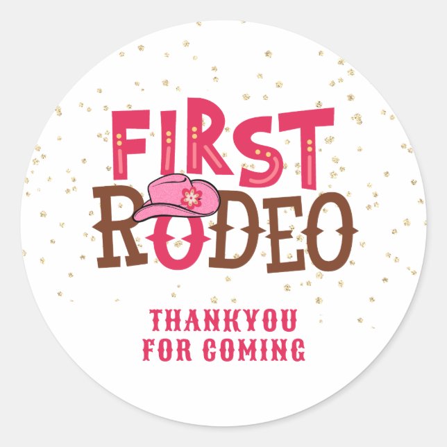 Pink Wild West Cowgirl 1st Birthday Thankyou Classic Round Sticker (Front)