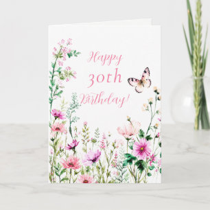 Pink Wildflower 30th Birthday Garden Party Card