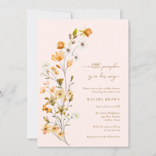 Pink Wildflower A Little Pumpkin Girl Baby Shower Invitation