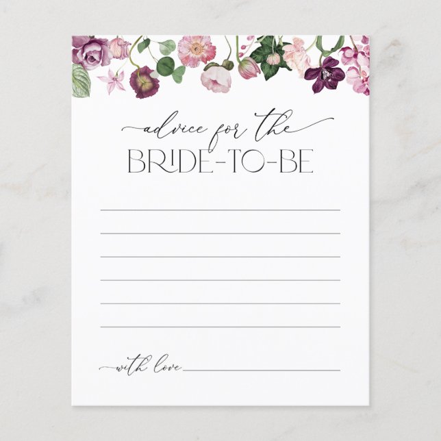 Pink Wildflower Advice For Bride Bridal Shower (Front)