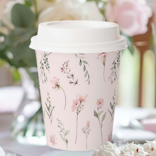 Pink Wildflower and Sage Green Greenery party Paper Cups (Creator Uploaded)