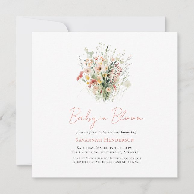 Pink Wildflower Baby in Bloom Baby Shower Invitation (Front)