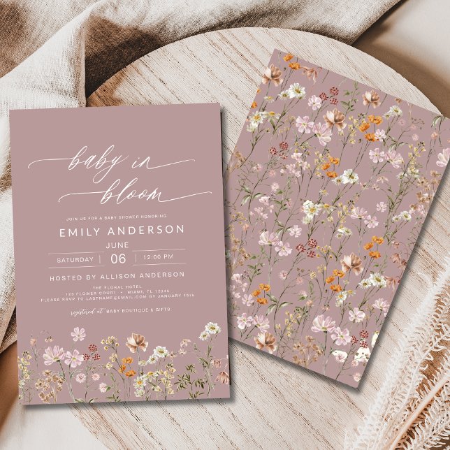 Pink Wildflower Baby in Bloom Baby Shower  Invitation (Creator Uploaded)