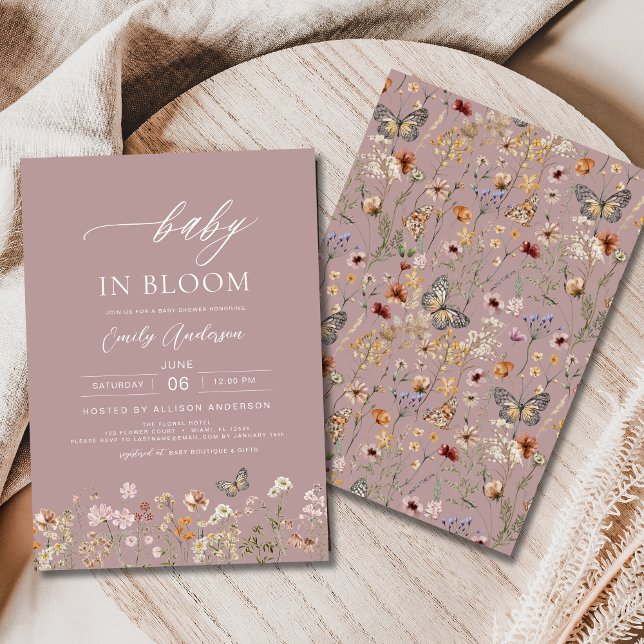 Pink Wildflower Baby in Bloom Baby Shower Invitation (Creator Uploaded)