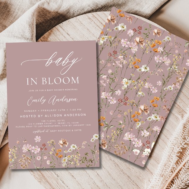 Pink Wildflower Baby in Bloom Baby Shower Invitation (Creator Uploaded)