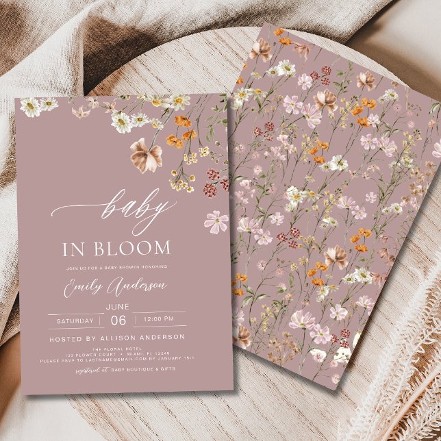 Pink Wildflower Baby in Bloom Baby Shower  Invitation (Creator Uploaded)