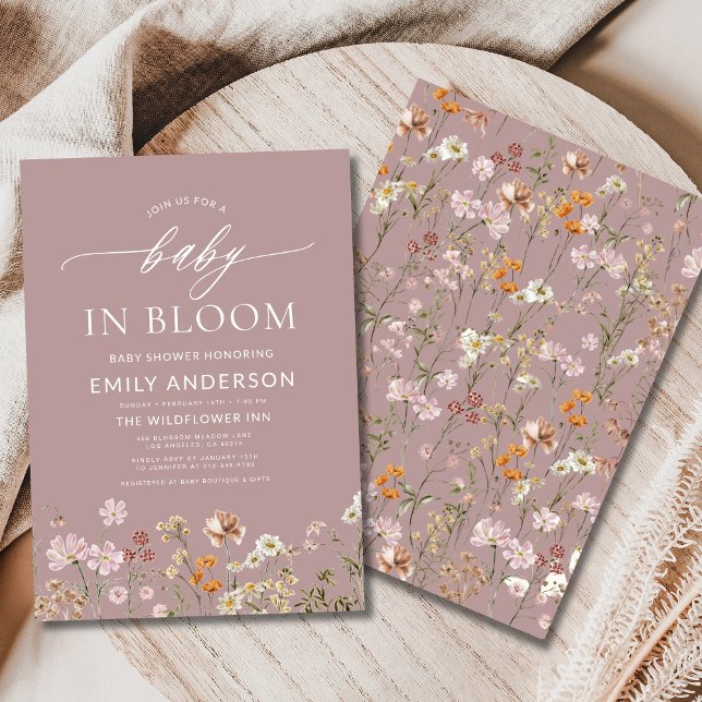 Pink Wildflower Baby in Bloom Baby Shower Invitation (Creator Uploaded)