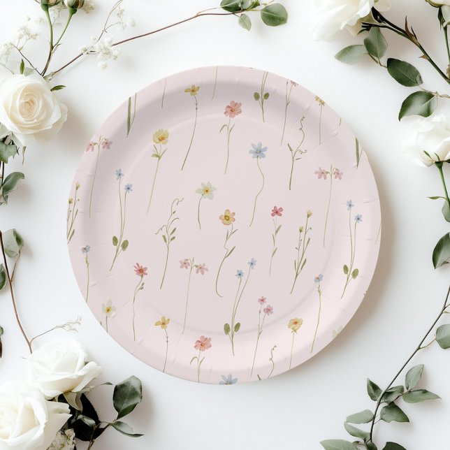 Pink Wildflower Baby in Bloom Baby Shower Paper Plate (Creator Uploaded)