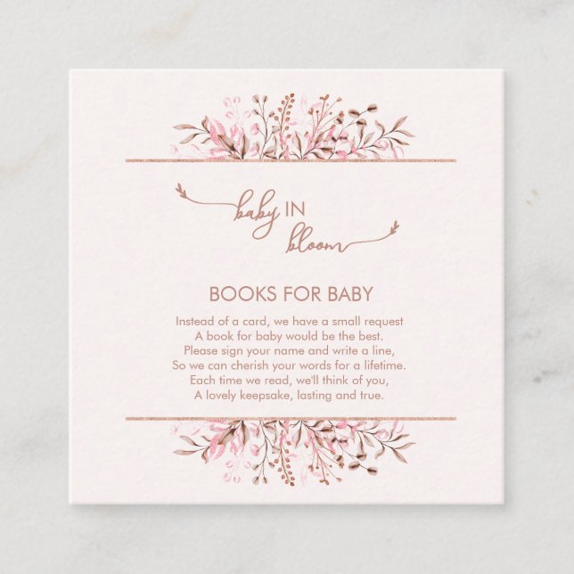 Pink Wildflower Baby in Bloom Books for Baby Enclosure Card (Front)