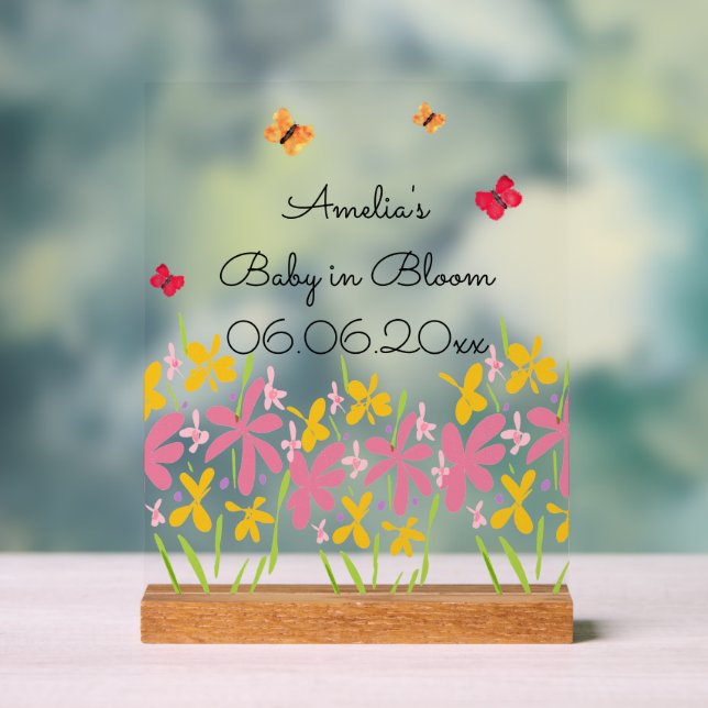 Pink Wildflower Baby Shower Acrylic Sign (Neutral)