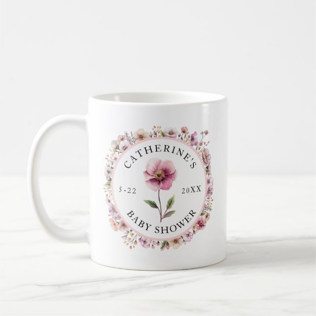 Pink Wildflower Baby Shower Coffee Mug – Dusty Wat (Left)