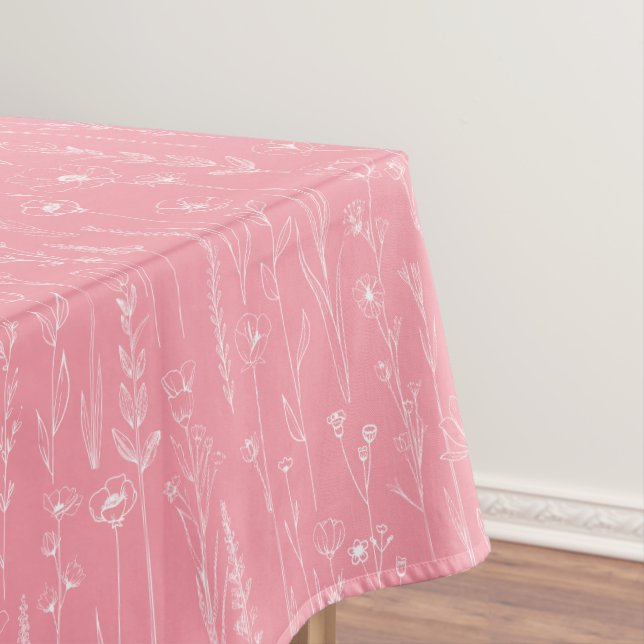 Pink Wildflower Baby Shower Tablecloth Decor (In Situ)