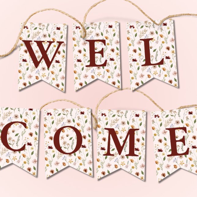 Pink Wildflower Baby Shower Welcome Bunting Flag (Creator Uploaded)