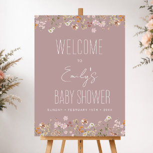 Pink Wildflower Baby Shower Welcome Sign