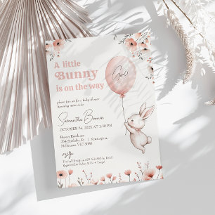 Pink Wildflower Balloon Little Bunny Baby Shower  Invitation