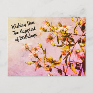 Pink Wildflower Birthday Postcard w Floral Back