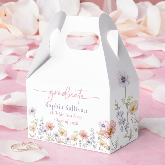 Pink Wildflower Bloom Graduation Party Favour Box (Wedding)