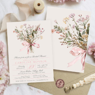 Pink Wildflower Bouquet Bow Floral Bridal Shower Invitation