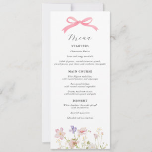 Pink Wildflower Bow Baby Shower Menu Invitation