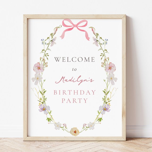 Pink Wildflower Bow Birthday Girl Welcome Sign (Creator Uploaded)