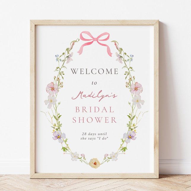 Pink Wildflower Bow Bridal Shower Welcome Sign (Creator Uploaded)