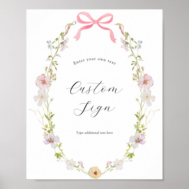 Pink Wildflower Bow Custom Text Sign (Front)