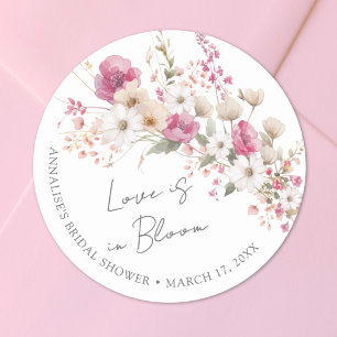 Pink Wildflower Bridal Shower Classic Round Sticker
