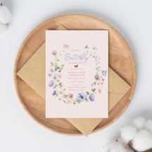 Pink Wildflower Butterfly Baby Shower Invitation