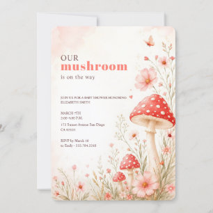 Pink Wildflower Butterfly Mushroom Baby Shower Invitation