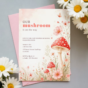 Pink Wildflower Butterfly Mushroom Baby Shower Invitation