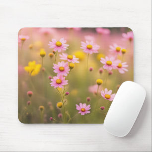 Pink Wildflower Daisy Field Mouse Mat
