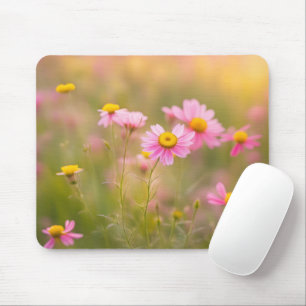 Pink Wildflower Daisy Field Mouse Mat