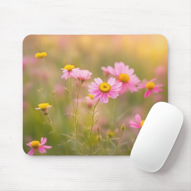 Pink Wildflower Daisy Field Mouse Mat (With Mouse)