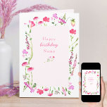 Pink Wildflower Delicate Floral Birthday Card<br><div class="desc">Simple and delicate, this pretty pink wildflower birthday card is decorated inside and out with watercolor wild flowers. You can personalise the front and the message inside. The elegant feminine typography on the front currently reads Happy Birthday Name and you can edit this with either a name or relation (ie...</div>