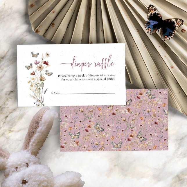 Pink Wildflower Diaper Raffle Enclosure Card (Dusty Pink Boho Wildflower Diaper Raffle Enclosure Card by Painted Paperie
)