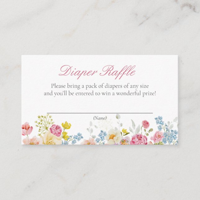 Pink Wildflower Diaper Raffle Ticket Enclosure Card (Front)