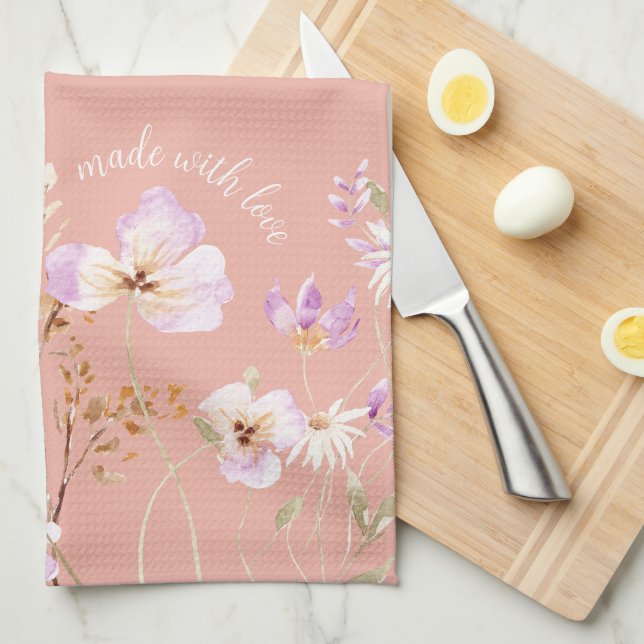 Pink Wildflower Farmhouse Apron Large Tea Towel (Quarter Fold)