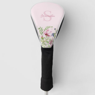 Pink Wildflower Floral Meadow Monogram  Golf Head Cover