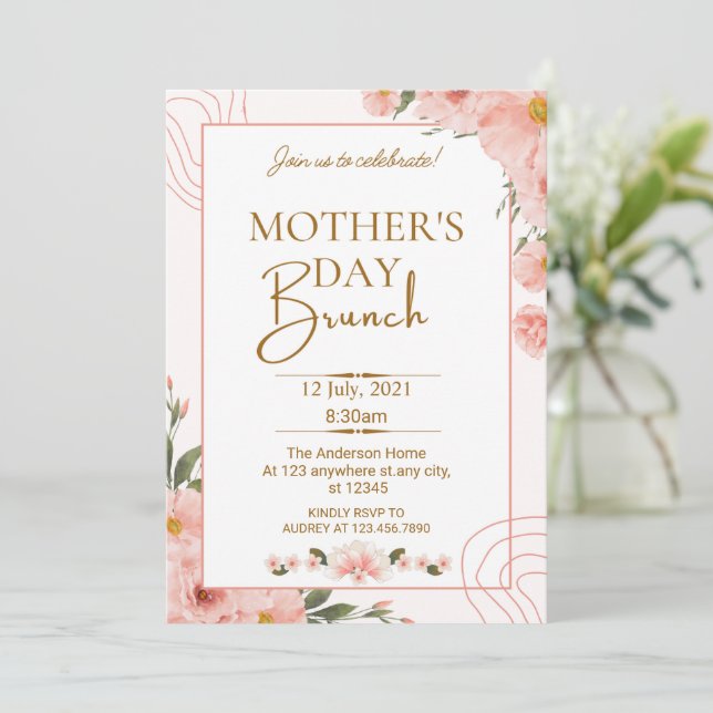 Pink Wildflower Floral Mother's Day Brunch  Invitation (Standing Front)