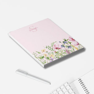 Pink Wildflower Floral Personalized Notepad