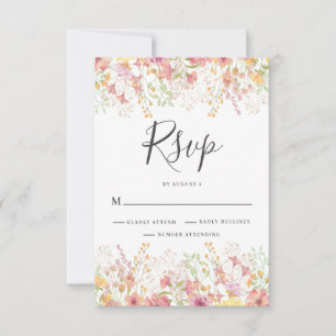 Pink Wildflower Floral Wedding RSVP Card
