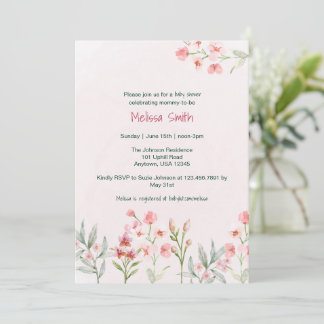 Pink Wildflower Garden Baby Shower Invitation