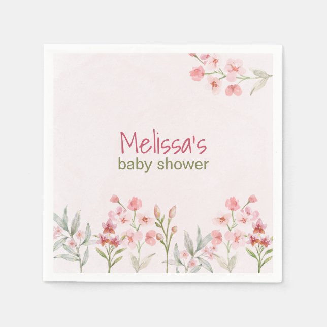 Pink Wildflower Garden Baby Shower Napkins (Front)