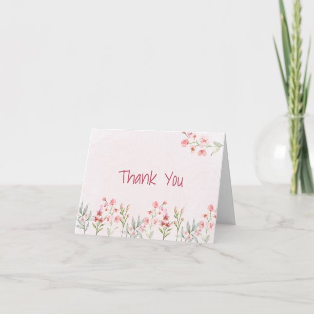 Pink Wildflower Garden Baby Shower Thank You Card (Front)
