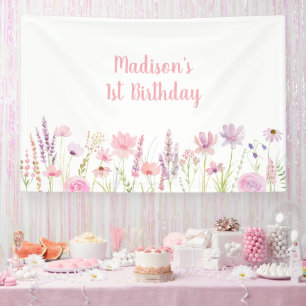 Pink Wildflower Garden Birthday Banner