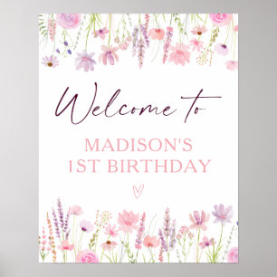 Pink Wildflower Garden Birthday Welcome Poster