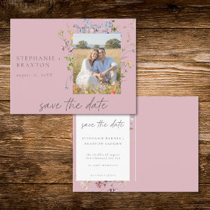 Pink Wildflower Garden Elegant Photo Save the Date Postcard