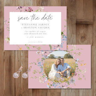 Pink Wildflower Garden Elegant Photo Wedding Save The Date