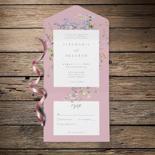 Pink Wildflower Garden Elegant Wedding All In One Invitation