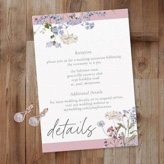 Pink Wildflower Garden Elegant Wedding Details Enclosure Card (Creator Uploaded)